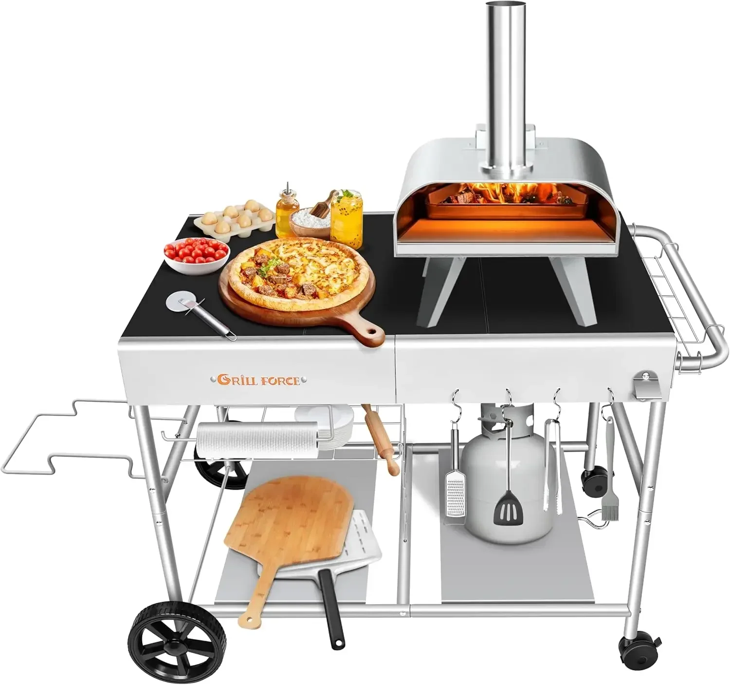 Oven Table, Movable Pizza Oven Stand, Pizza Oven Cart, Outdoor Grill Table Stand, Dinning Cart, Food Prep Work Cart, Fit for Oon