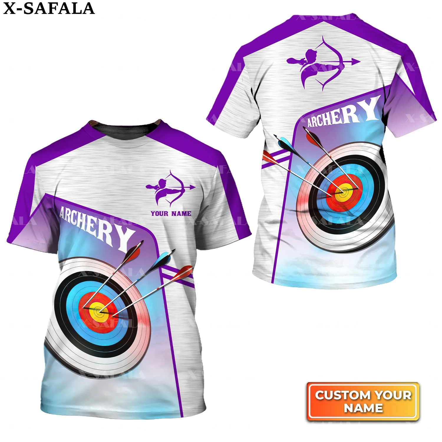 Mens Short Sleeved Breathable T-Shirt, Round Neck, Archery Team Player, Customized 3D Printing