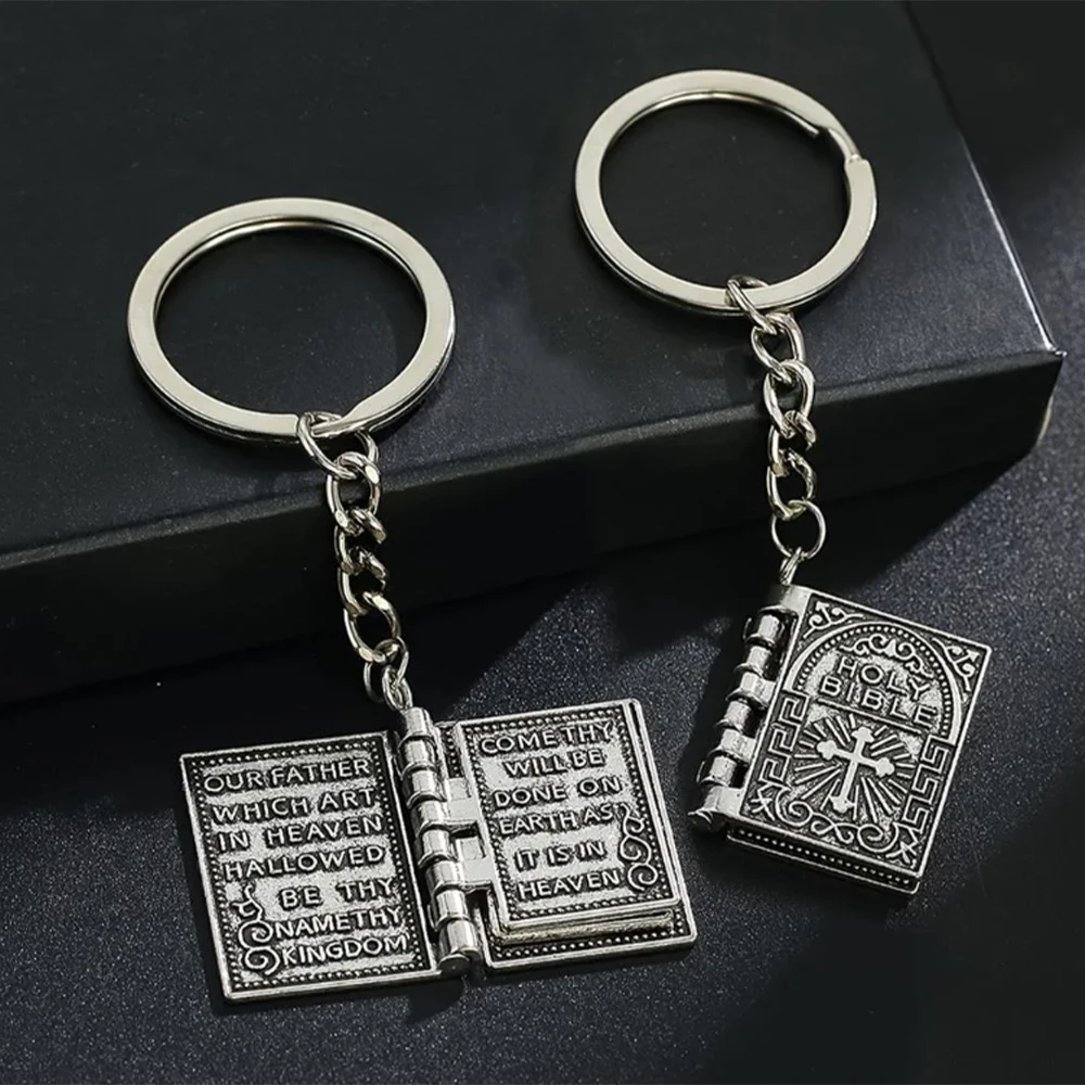 Diyalo Catholic Metal Holy Bible Keychain Carry Decorations Baptism Devotional Protection Gift for Women Men Religious Jewery