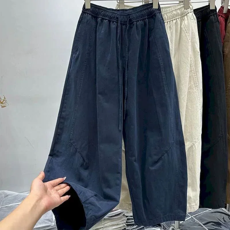 

Pop Solid Harem Pants Casual Loose Drawstring Elastic Waisted Trousers Large Size Korean Style Streetwear Women Clothing Baggy P