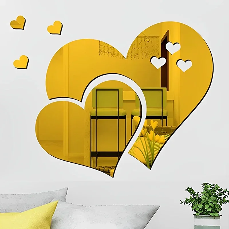 

3D Love Heart Acrylic Mirror Wall Stickers DIY Wall Table Stickers for Living Room Home Decoration Accessories Wall Decal Mural