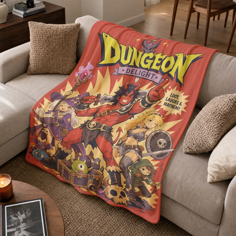 Dungeon Delight Gaming Throw Blanket for Sofa Couch Cushion Fantasy RPG Comic Book Geek Gift Cozy Decor Luxury Tapestry Throw