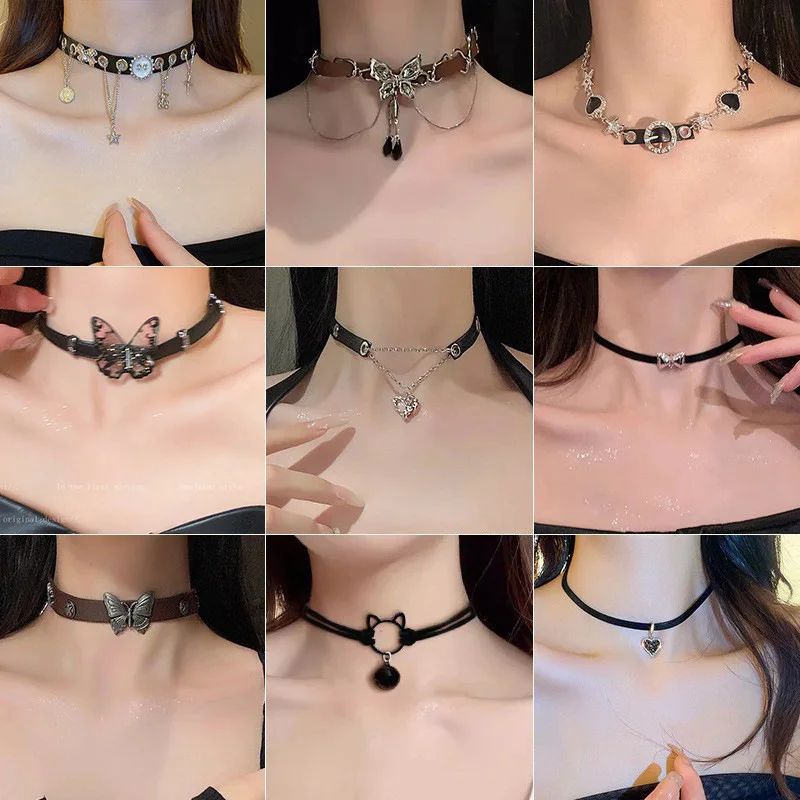 女性のためのセクシーな黒のベルベットのチョーカー,パンクスタイル,ハート型のクリスタルネックレス,パーティージュエリー,ファッション