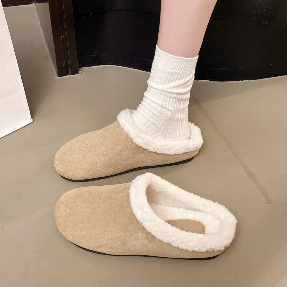 Flats Fur Women Ankle Boots Suede Warm Shoes Walking Winter Snow Boots Woman Trend Cozy Retro New Short Plush Botas Mujer
