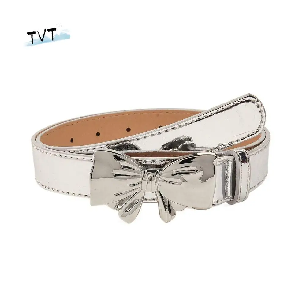 

Retro Bowknot Buckle Bow Belt Silver Waist Belt Leather Waistband Trouser Decoration Y2k Trouser Decoration