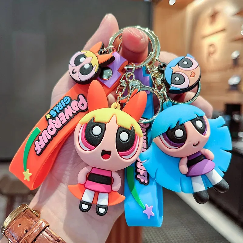 Cartoon anime The Powerpuff Girls Keychain Creative Handmade Car Keychain Pendant Luggage Accessories Gift Doll for Daughter