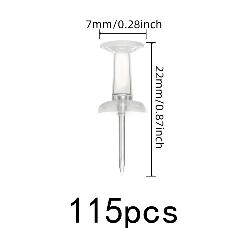 115 pcs Transparent Push Pins, Easy Push Sharp Pin, suitable for Calendar Pinning, Non-Damage Wall Safe