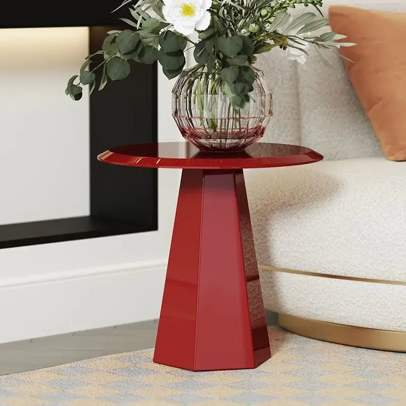 Modern Minimalist Round Table Living Room Decor Luxury Sofa Side Tables Creative Pretty Red Lacquer Coffee Table Home Furniture