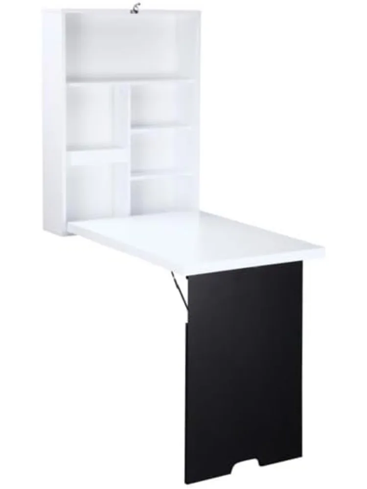 

Складной стол с полками для хранения. Кабриолетный плавающий стол. Компактный настенный стол с доской, белый.