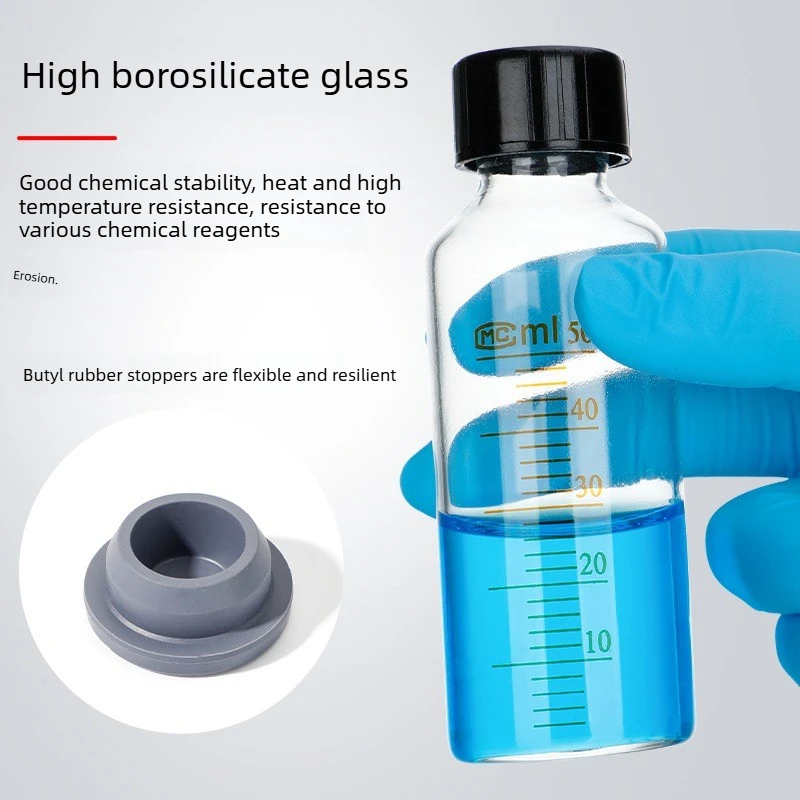 Lab Glass Serum Bottle with Scale - 5-250ml Reagent/Sample Storage Bottle, Durable Laboratory Glassware