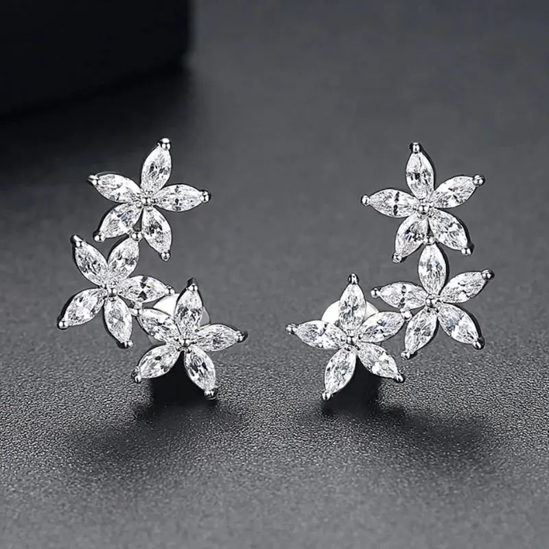 

Classic retro full set zircon flower earrings, female creative five petal flower student earrings