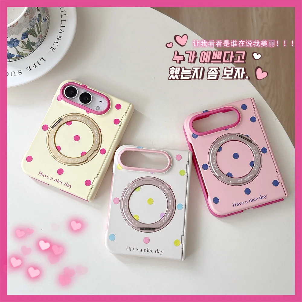 Cute Colorful Polka Dot Magnetic Rotating Bracket Phone Case For iPhone Duo Sweet Hard Protective Phone Cover For Magsafe