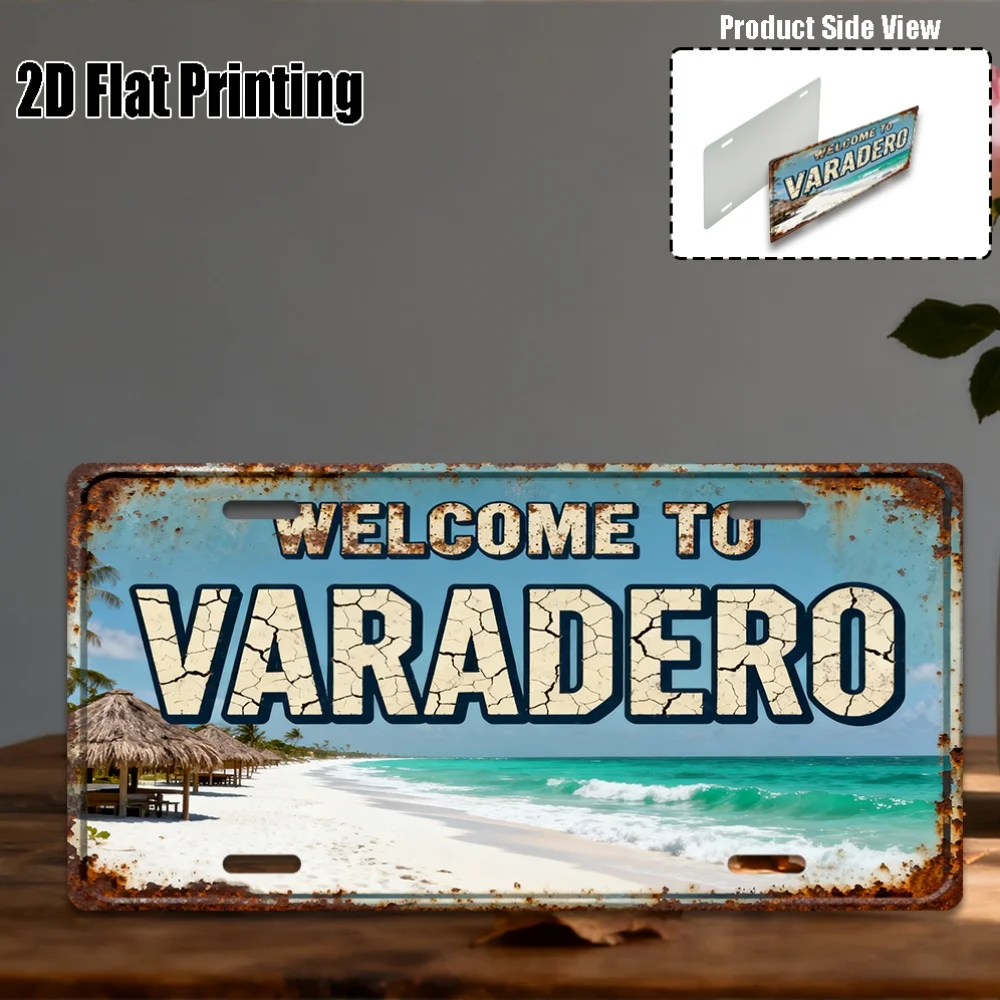 2D Flat, A Decorative License Plate Cover and Frame with a 2D Flat Design Featuring a Vintage Metal Sign That Welcomes You to Va