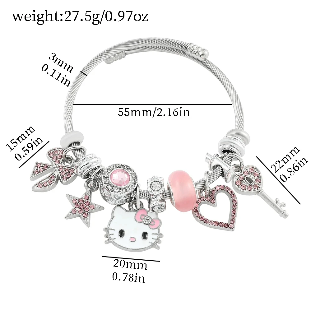 2024 Sanrio Hello Kitty Bracelet Fashion Trendy Girl Y2K Bangles Crystal Beads Hand Chains for Women Wedding Jewerly Accessories