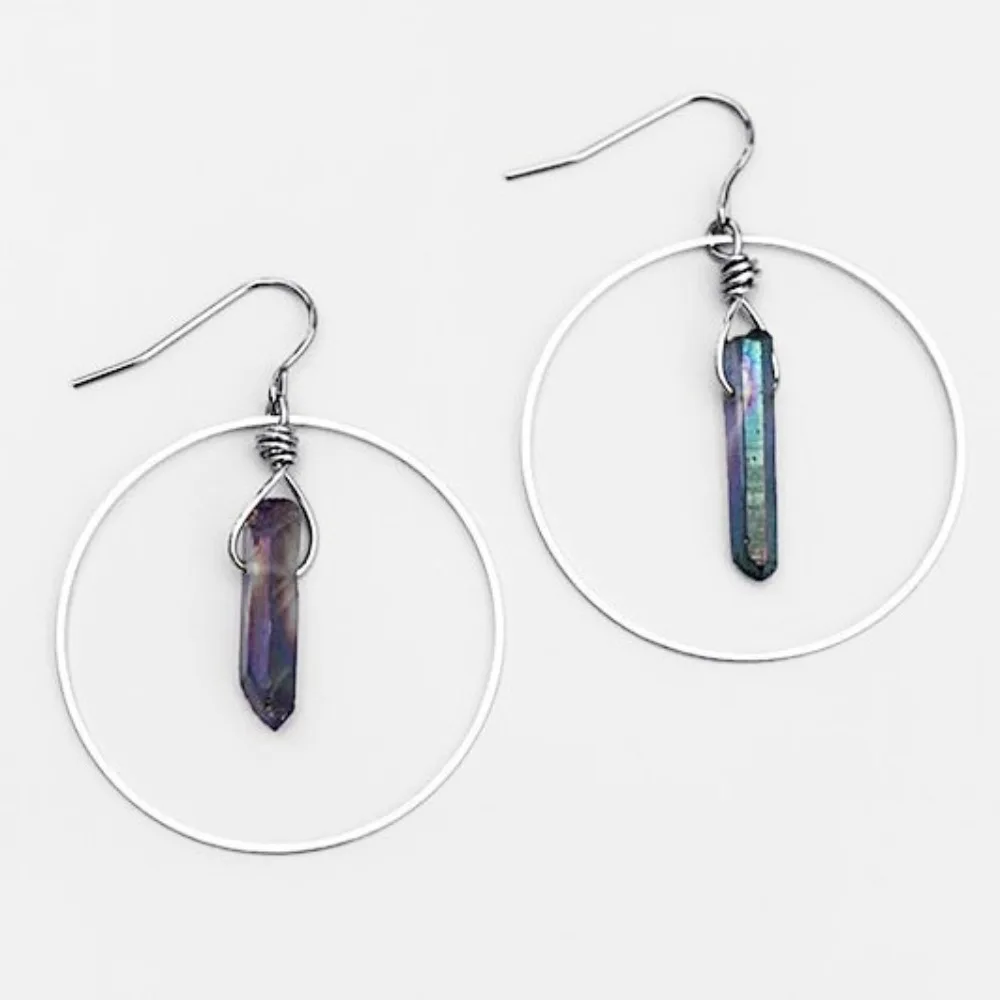 New Fashion Simple Geometry Sliver ColorLarge Circle Irregular Crystal Pillar Pendant Dangle Earrings for Women Jewelry Gifts