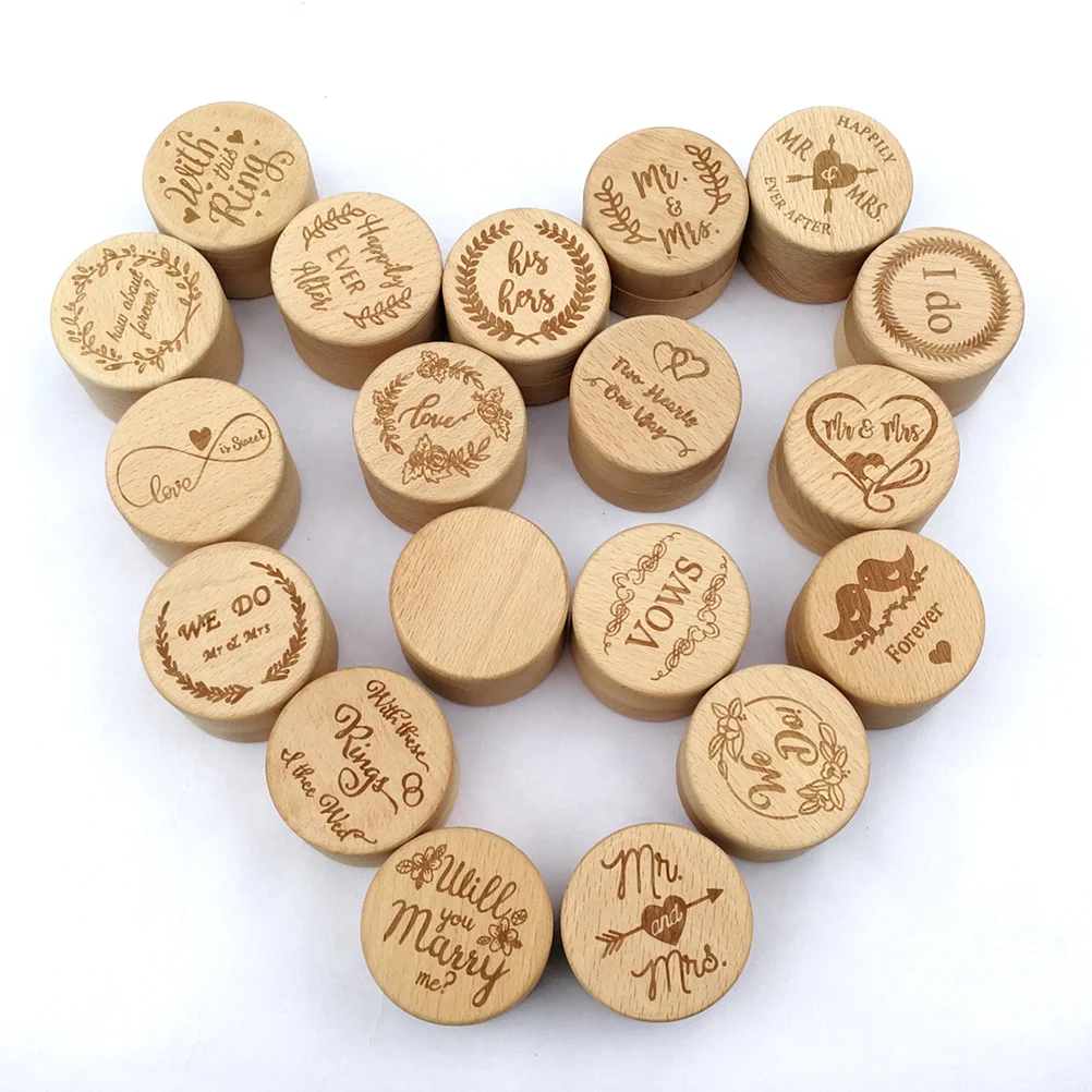 

Wooden Ring Box Vintage Rustic Round Design Wedding Engagement Ring Holder Box Proposal Storage