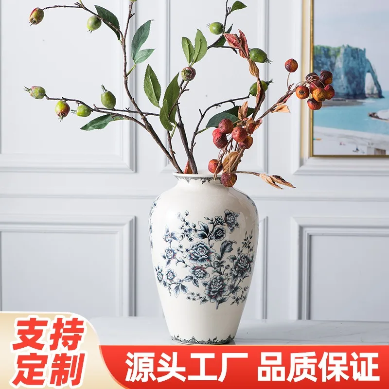 Manufacturer's supply customization New Chinese-style simple ice crack ceramic vase flower ware Home decoration vase flower inse
