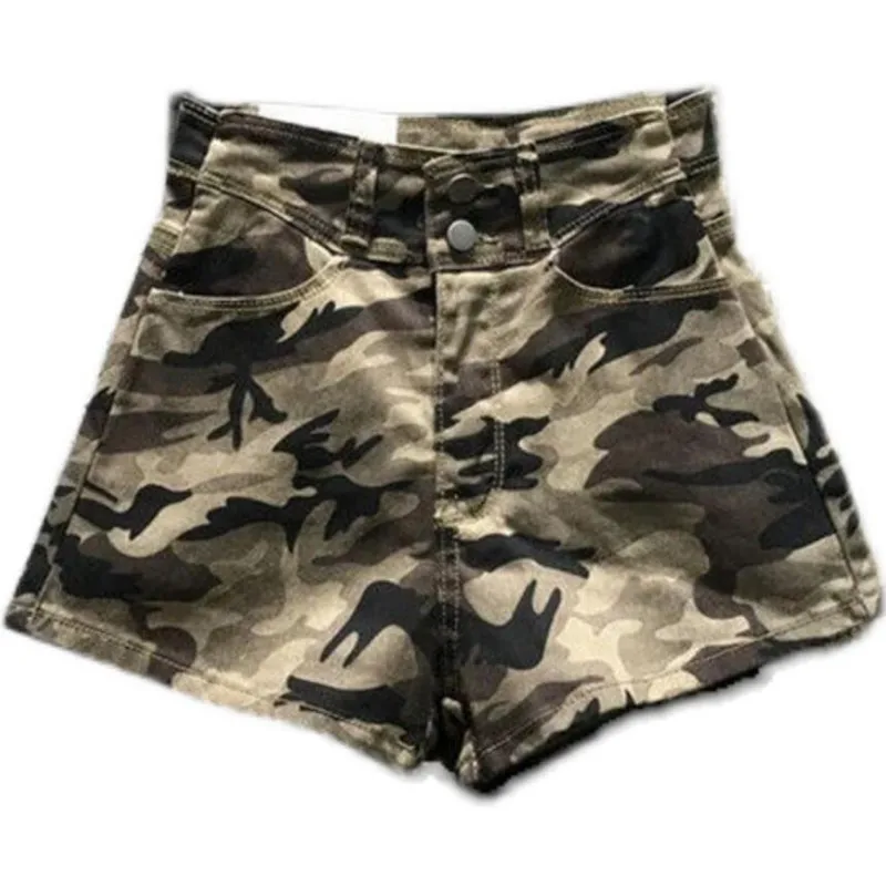 

New Summer Women High Waist Camouflage Denim Shorts Female Loose All-Match A-Line Wide-Leg Hot Shorts s385