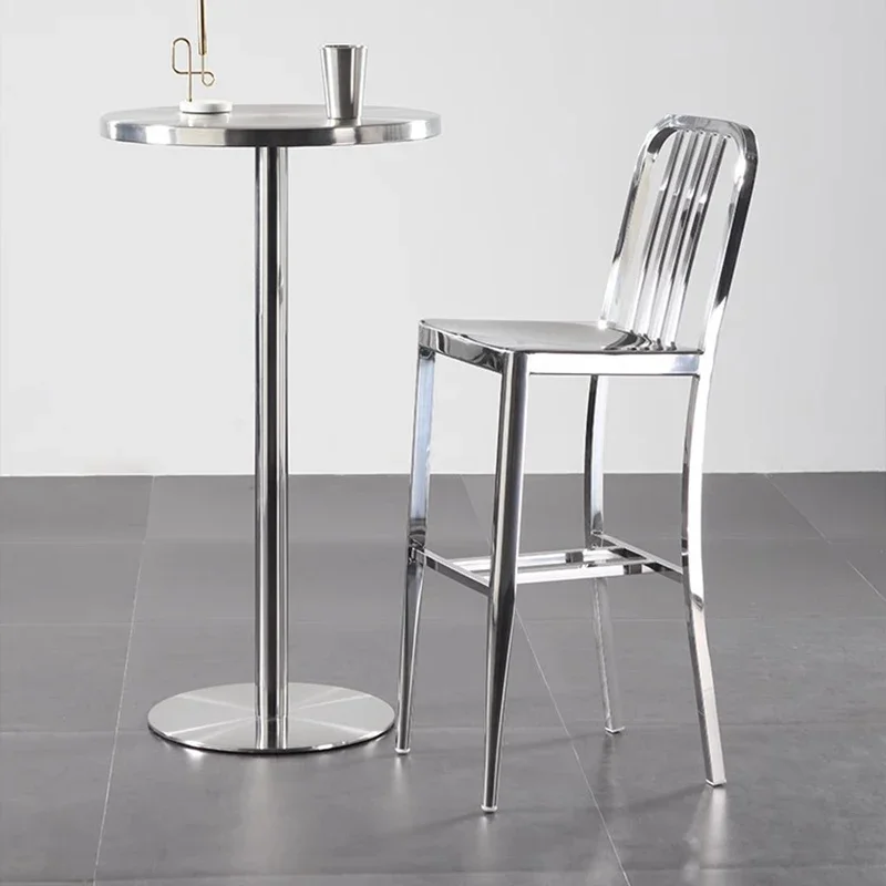 

Silver High Counter Bar Stools Luxury Designer Bar Reception Chair Stainless Steel Relaxing Taburete Alto Living Room Furniture