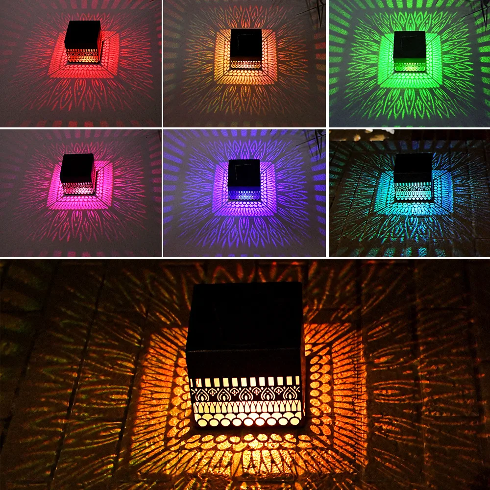 Solar Iron Hollow Projection Wall Lamp - Waterproof for Garden & Yard Ambiance