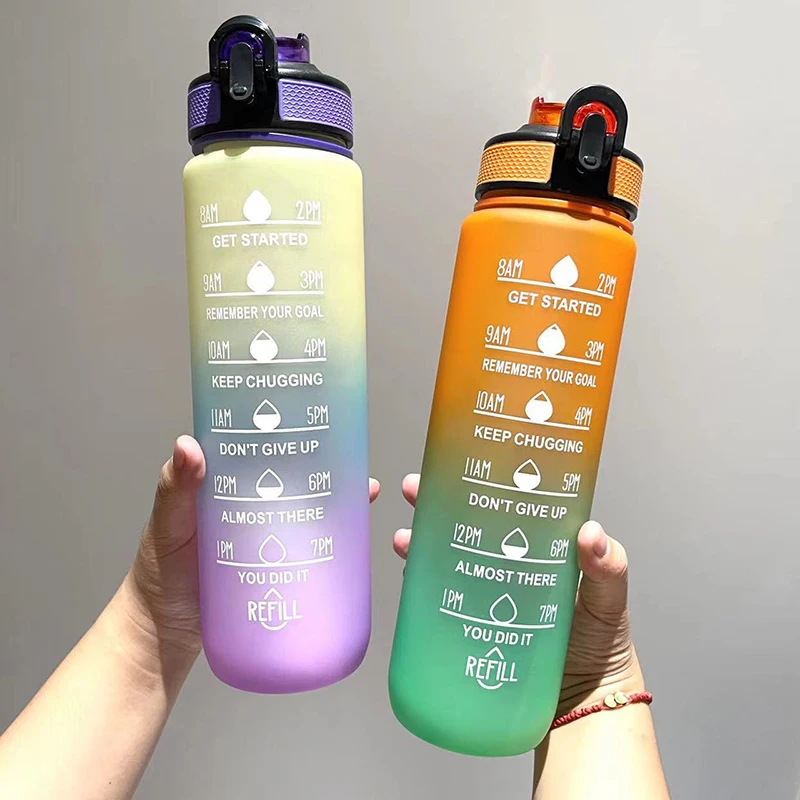Description Picture 5 of item1000ML Water Bottle With Straw Time Marker Portable Outdoor Camping Student Drinking Water Cup Leakproof Cups For Sports Fitness