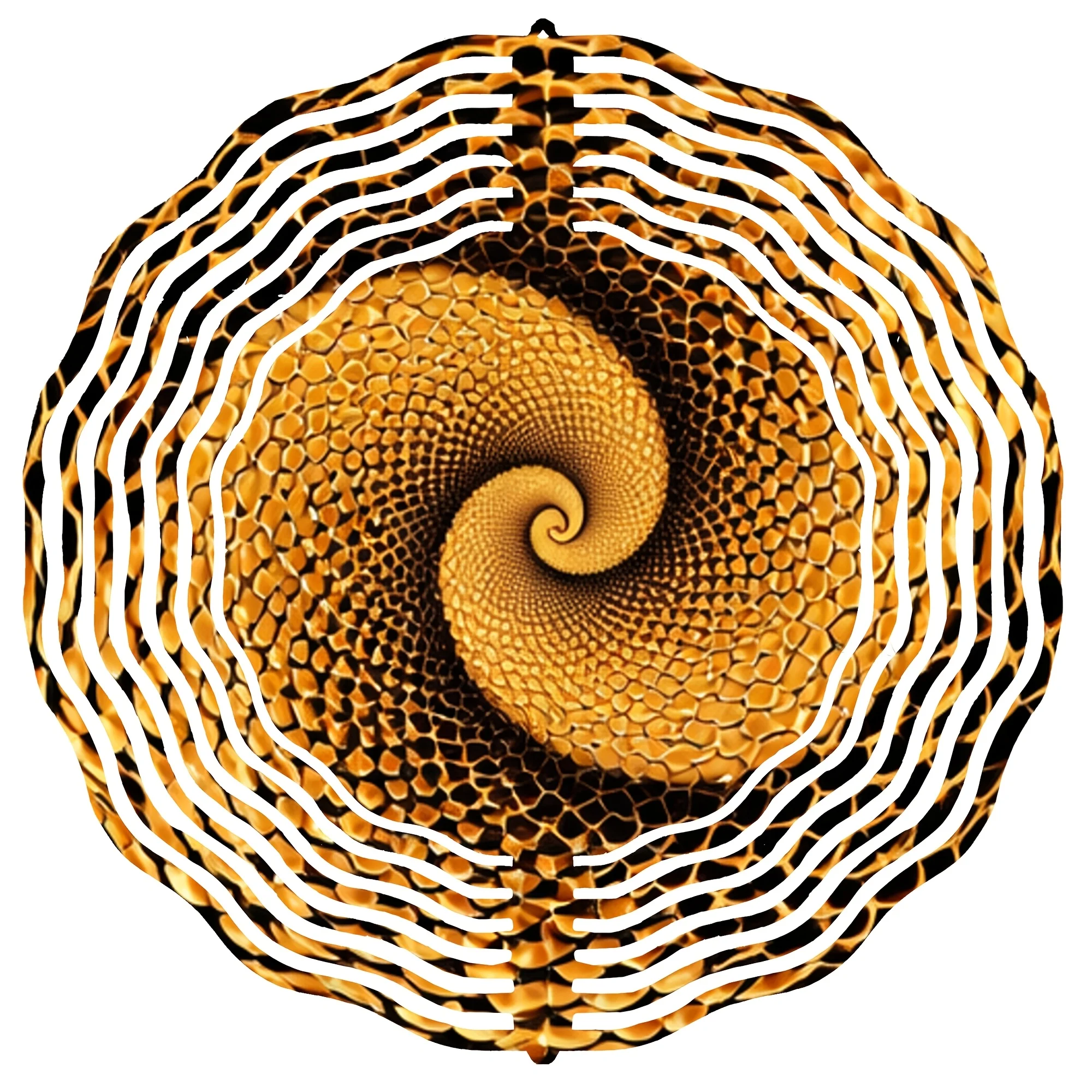 Golden Spiral Wind Chime, Abstract Art Style, Featuring Intricate Geometric Design - 360° Rotating Metal Hanging Ornament