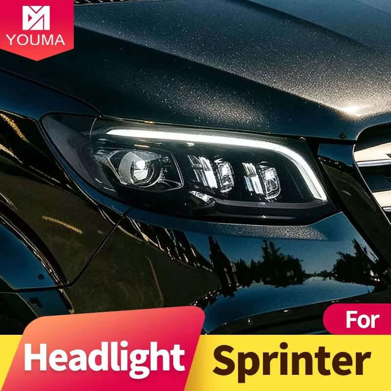 Modified LED Headlight Assembly for Mercedes Benz Sprinter 2018 to 2023 DRL Dual Beam Lens Sequential Turn Signal Car Head Lamp