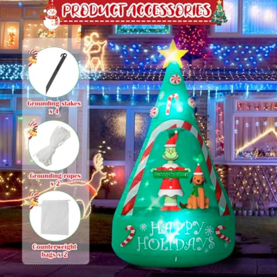 عيد الميلاد الأخضر الوحش الكبير نفخ زينة 6FT تضيء شجرة عيد الميلاد القابلة للنفخ في الهواء الطلق تزيين بناء 5 LED و 1