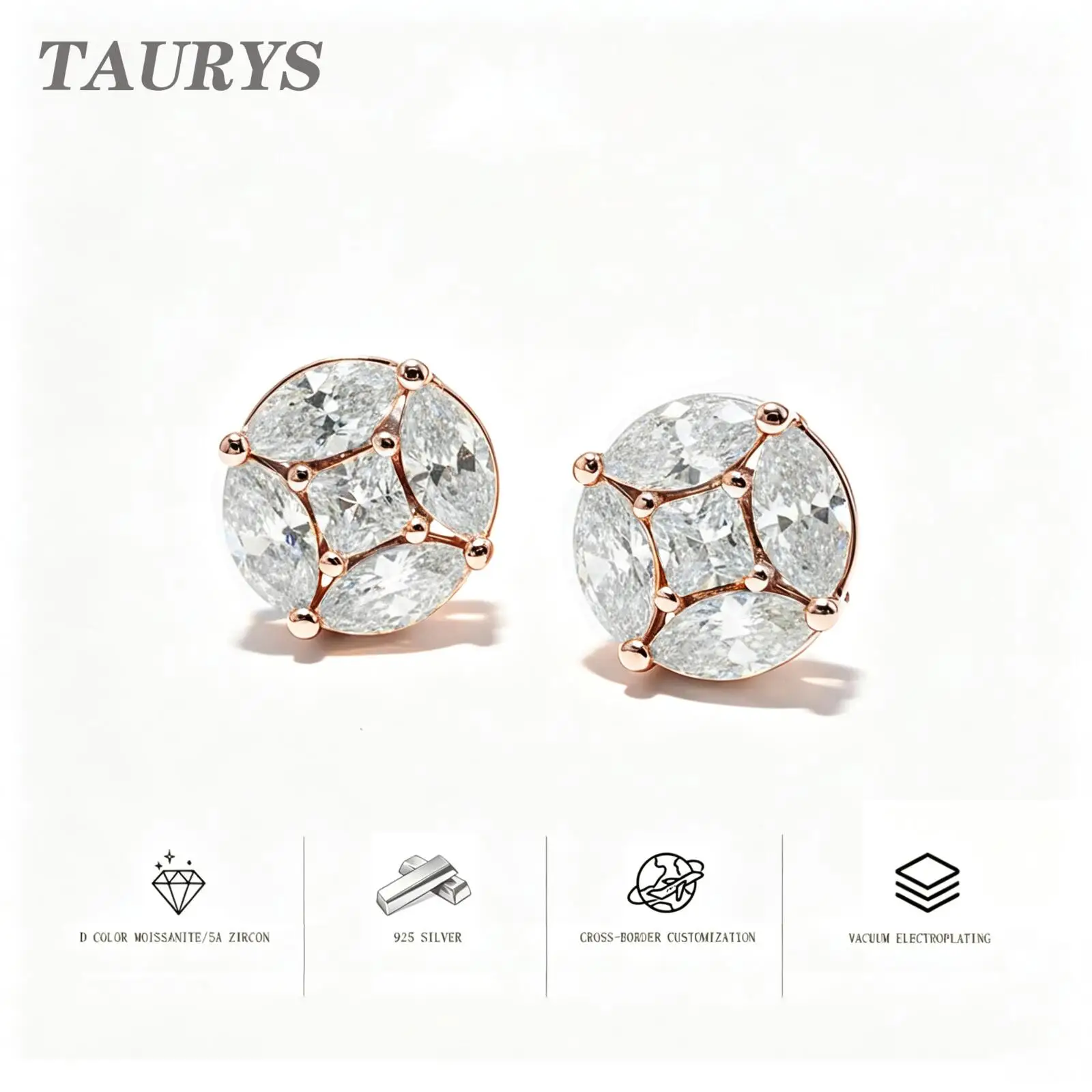 Ts 925 Sterling Silver Lab-grown Diamond Stud Earrings For Women Diamond Moissanite Earring Luxury Jewelry Gift D VVS1