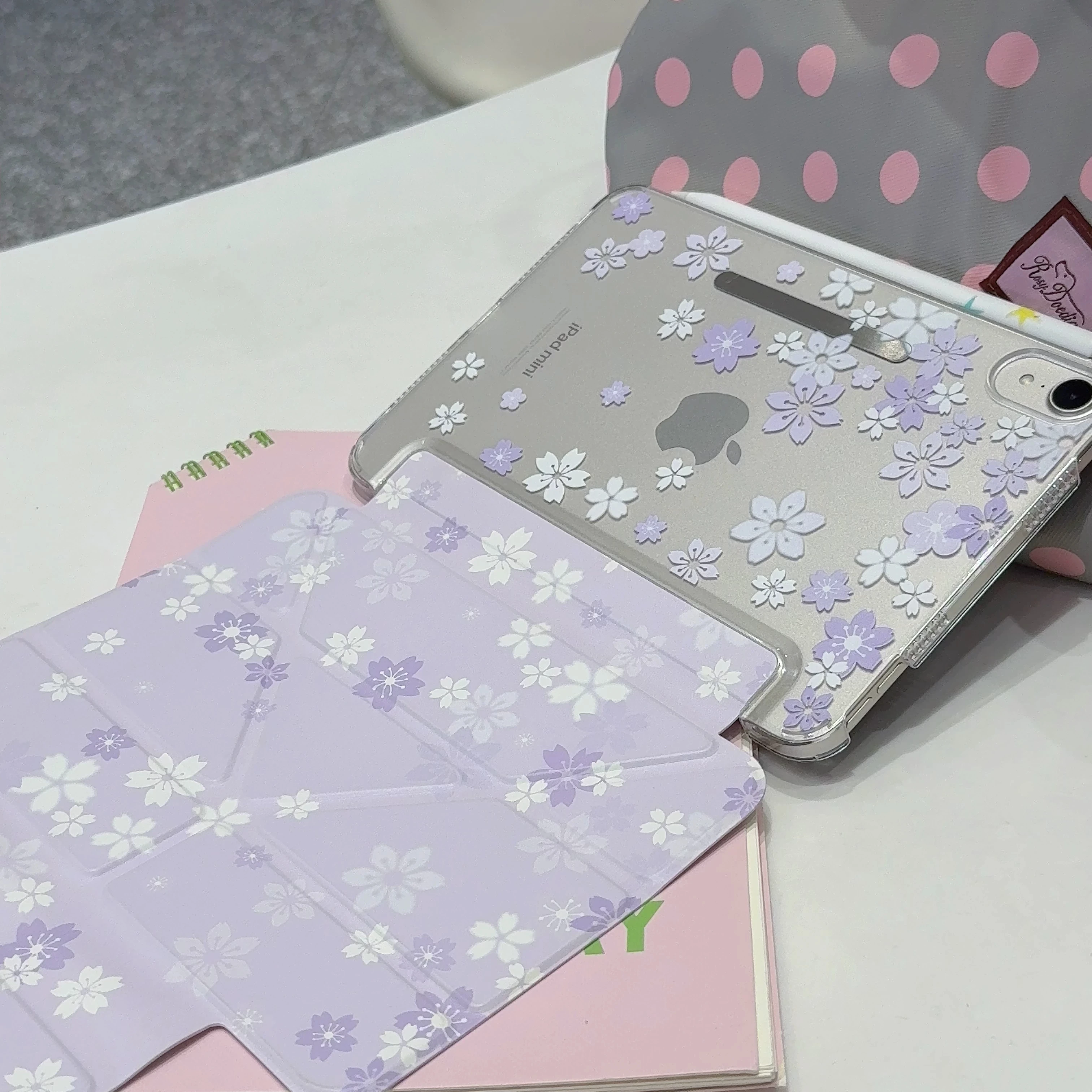 Ins KoreaPurple Cherry Blossom Y2K Tablet Case For iPad Pro 13in 11th M5M4 12.9in A16 7/8/9/10th Air4/5/6/7 11in M2M3 Mini Cover