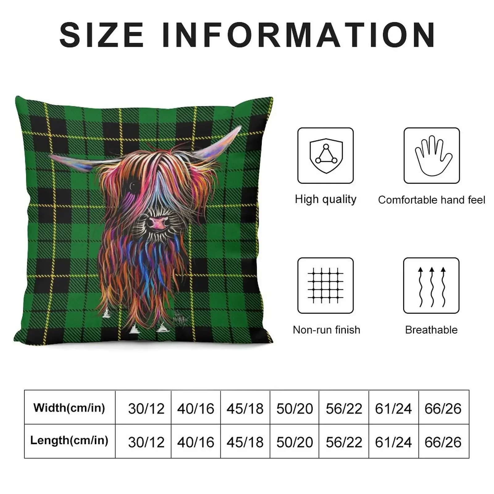 SCoTTiSH HiGHLaND CoW ' TaRTaN CoCo G ' by SHiRLeY MacARTHuR Throw Pillow Ornamental Pillow Sitting Cushion pillow