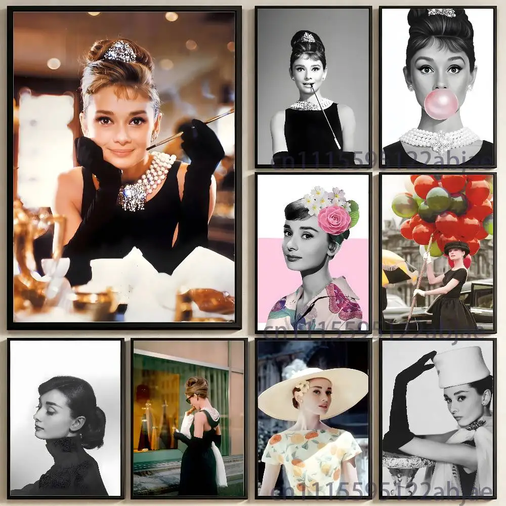 A-Audrey H-Hepburn Poster HD Art Sticky Wall Waterproof Home Living Room Bedroom Bar Aesthetic Decoration