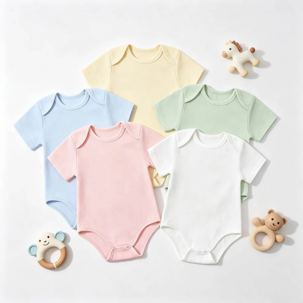0-24M Baby Short Sleeve Bodysuit 100% Cotton Solid Color Newborn Infant Jumpsuit Soft Skin-friendly Baby Romper For Boys Girls