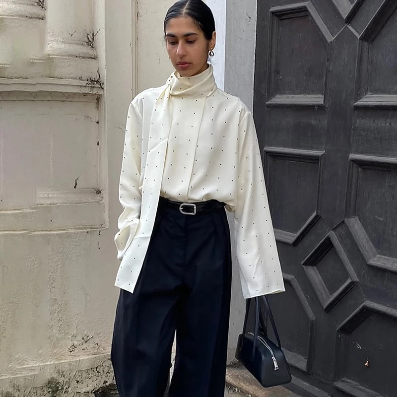 

Tornova Stain Polka Dot Women Shirt 2025 New Printed Elegant Top Long Sleeve Lace Up Offica Lady Pullover Blouse Autumn Fashion