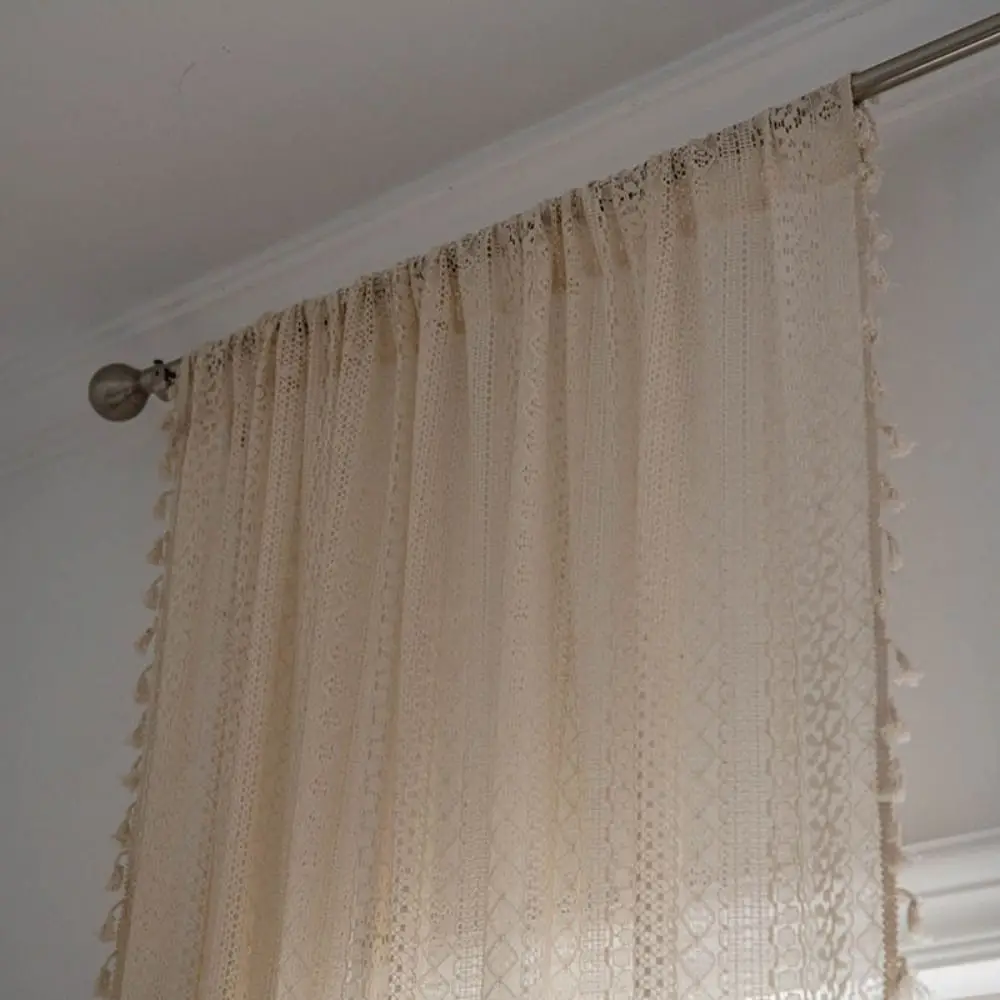 Crochet Curtain Translucent Living Room Curtains Set American Country Hollow Boho Balcony Bedroom Finished Bay Window Art Decor