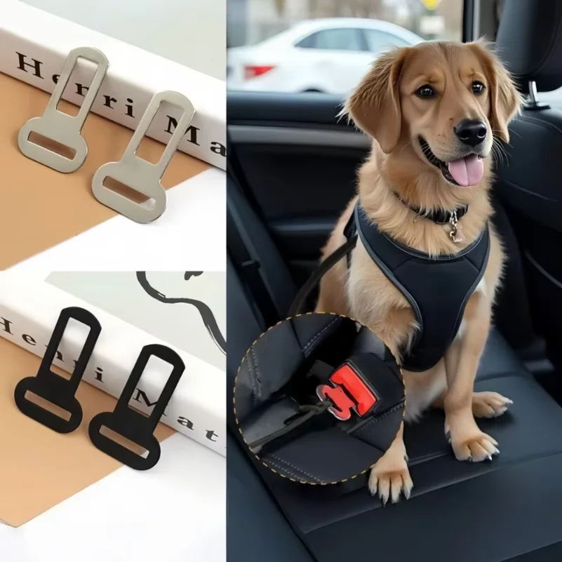 Metal Pet Seat Belt Clip Heavy Duty Rust Proof Scratch Resistant Strap Buckle Lock Used for Fixing Pet Leather Car Accessories