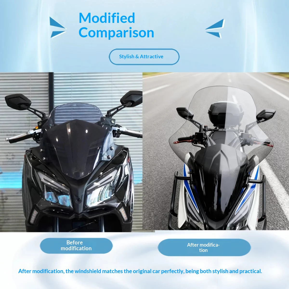 Motorcycle Windshield for Kymco CT250 CT300 2015-2022 81.5CM Extra Heightened Windscreen Deflector Clear Smoke
