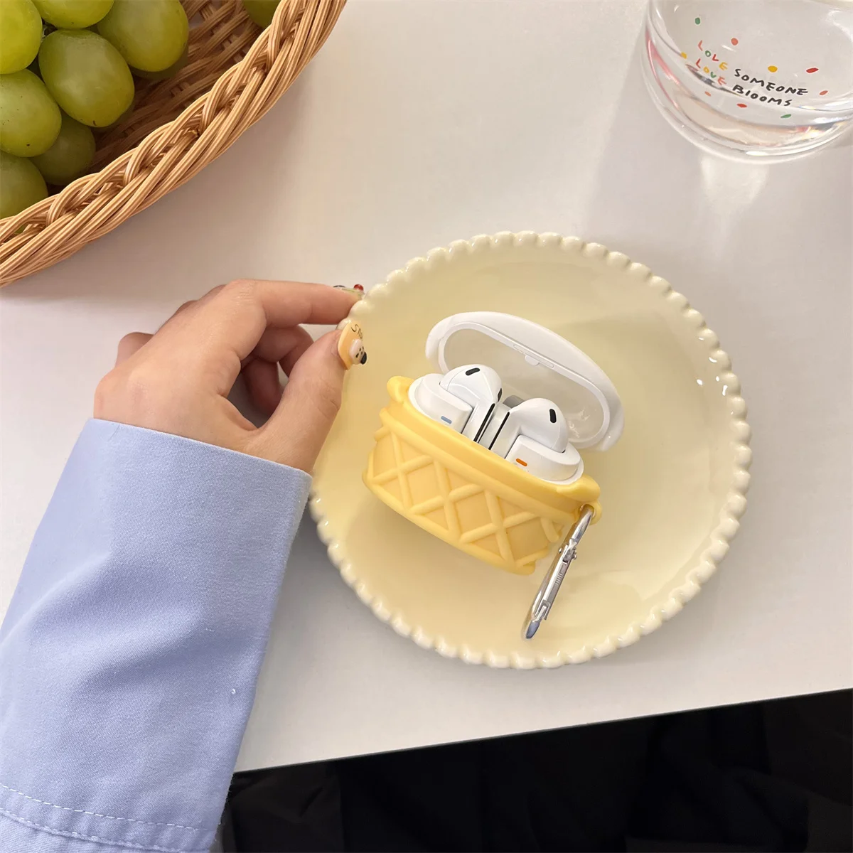 غطاء سماعة رأس إبداعي بتصميم مخروط الآيس كريم مع خطاف ، غطاء لسامسونج جالاكسي براعم 3 ، براعم 3 برو ، لطيف ، من من من من من الخارج