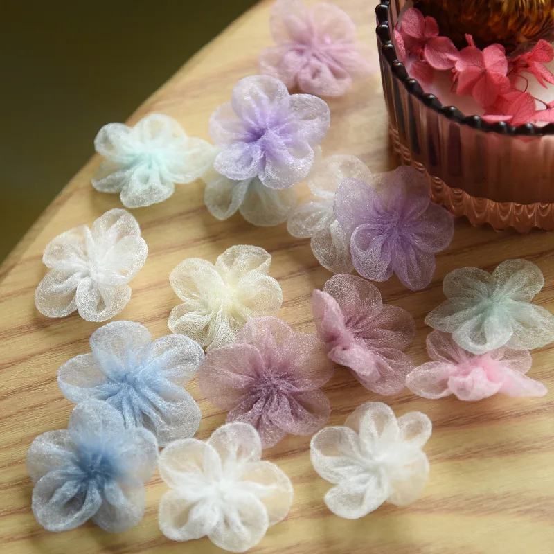 

50PCS 3cm DIY Fabric Flowers Mixed Color Cloth Gauze Flowers for Hairpin Headwear Dress Embellishment