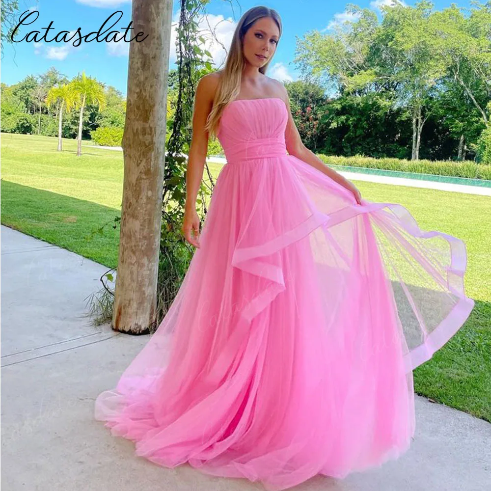 Catasdate Fuchsia Evening Dress A Line Party Dresses for Women Formal Occasion Dresses Elegant Prom Gown vestidos de fiesta