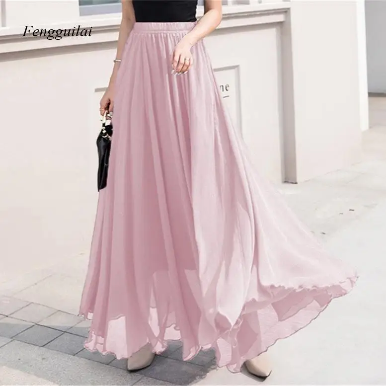 Women's Flowy Chiffon Maxi Skirt, High Waist A-Line Swing Long Skirt, Elegant Lightweight Floor-Length Skirt for Party