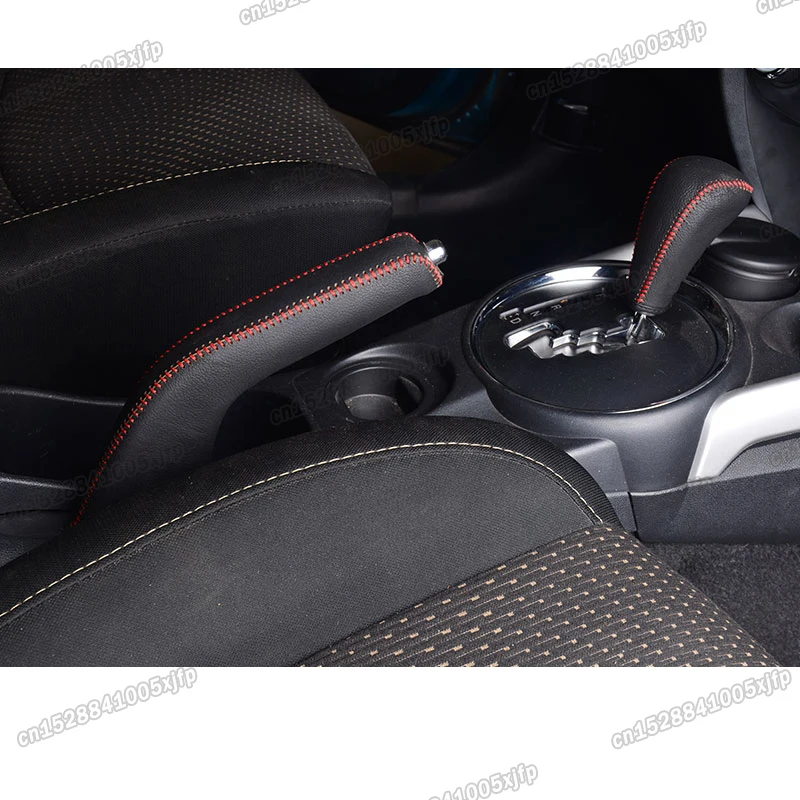 leather car handbrake gear shift knob cover for mitsubishi rvr outlander sport  2013 2014 2015 2016 2017 2018 2019 2020 2021
