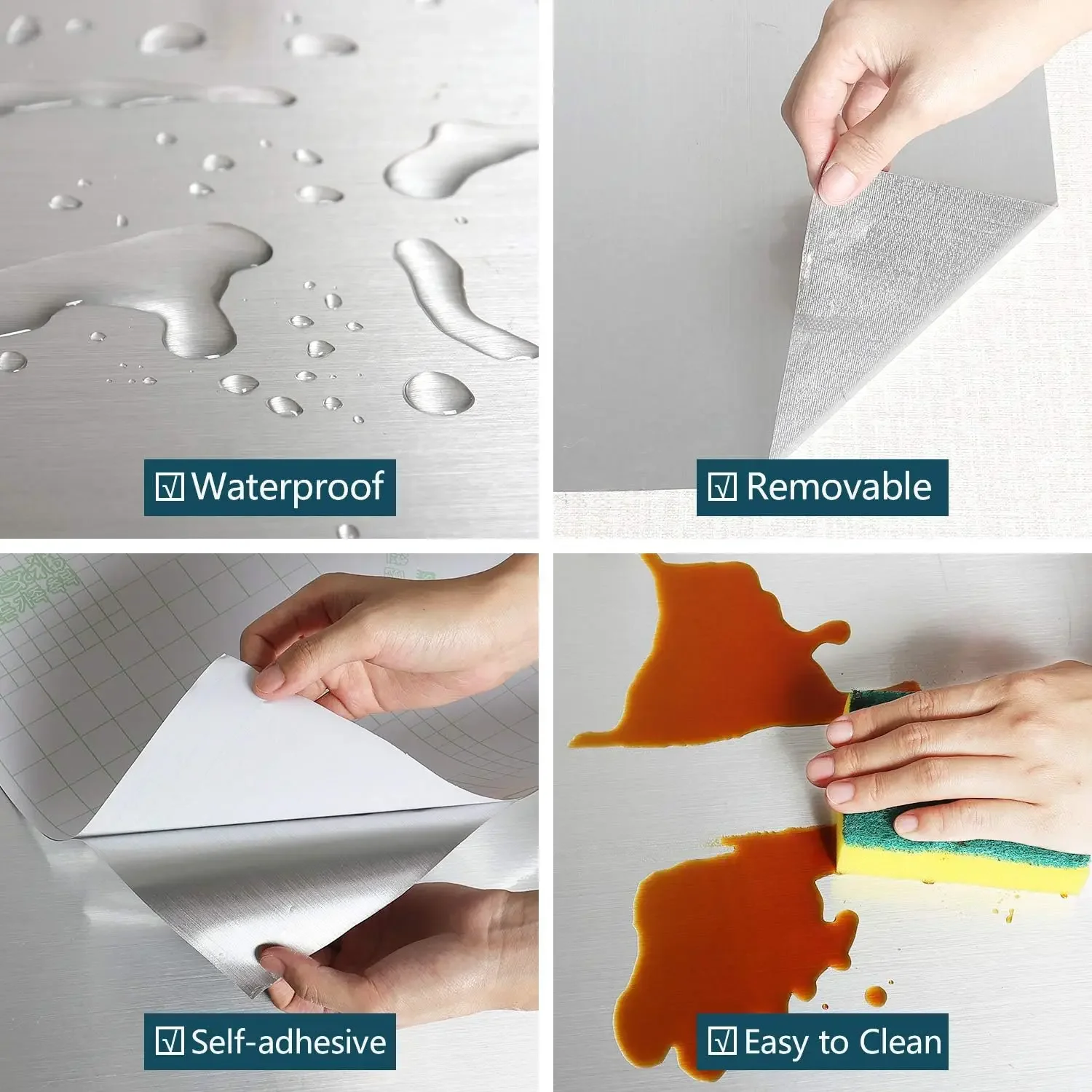 Stainless Steel Contact Paper Waterproof Metallic Peel and Stick Wallpaper for Kitchen Backsplash Self Adhesive Dishwasher Cover