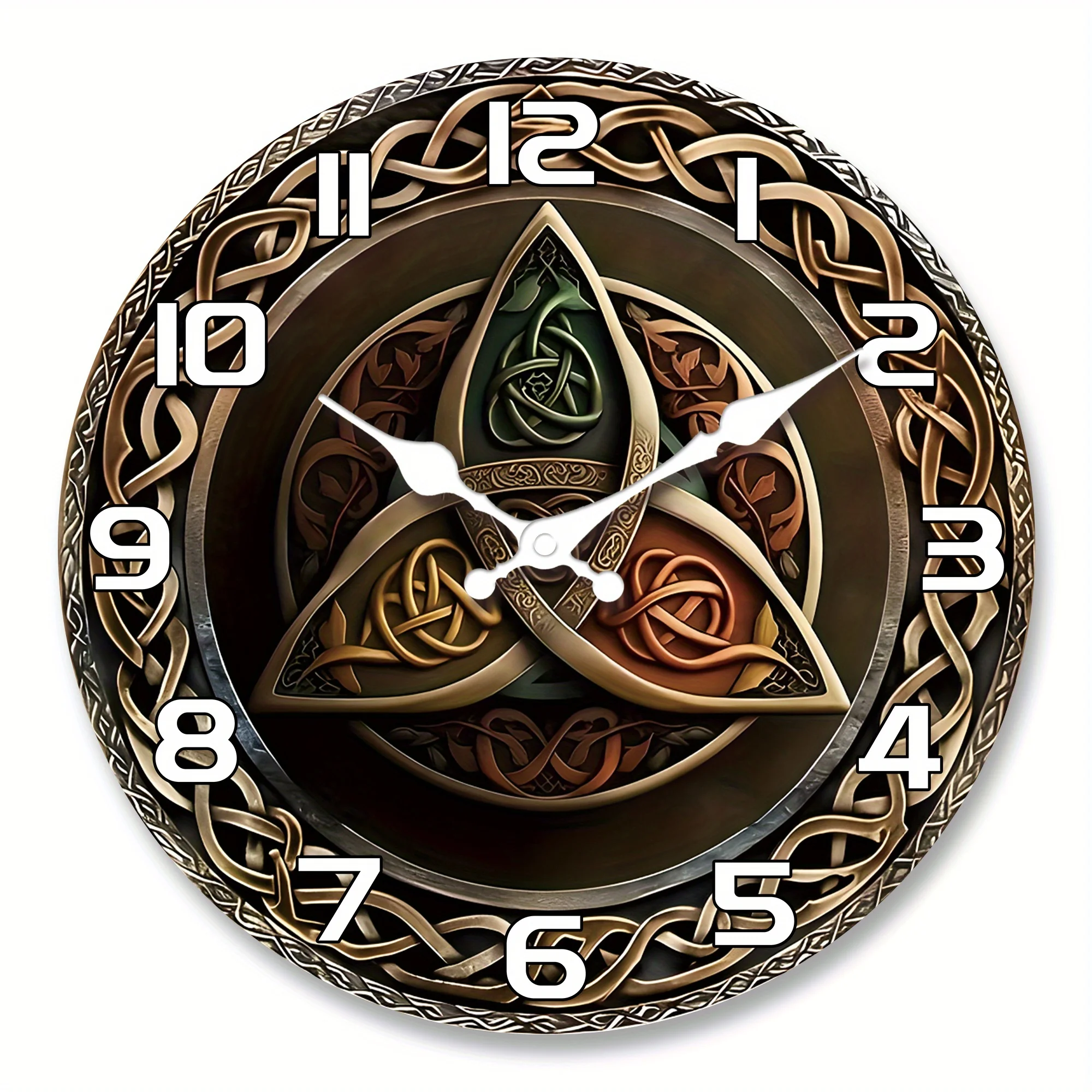 1pc Silent Quartz Movement, Intricate Triquetra Design | Modern Home Art, Perfect Gift for Celtic Culture Enthusiasts | Living Room, Bedroom, Kitchen, Office Decor (AA Battery Not Included), Decorative Wall Clock | Wooden Frame Clock, Celtic Home Decor