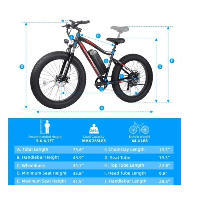 26 Inch 48V Motorcycle Mountain Assist Bicycle Off-road 21 Variable Speed