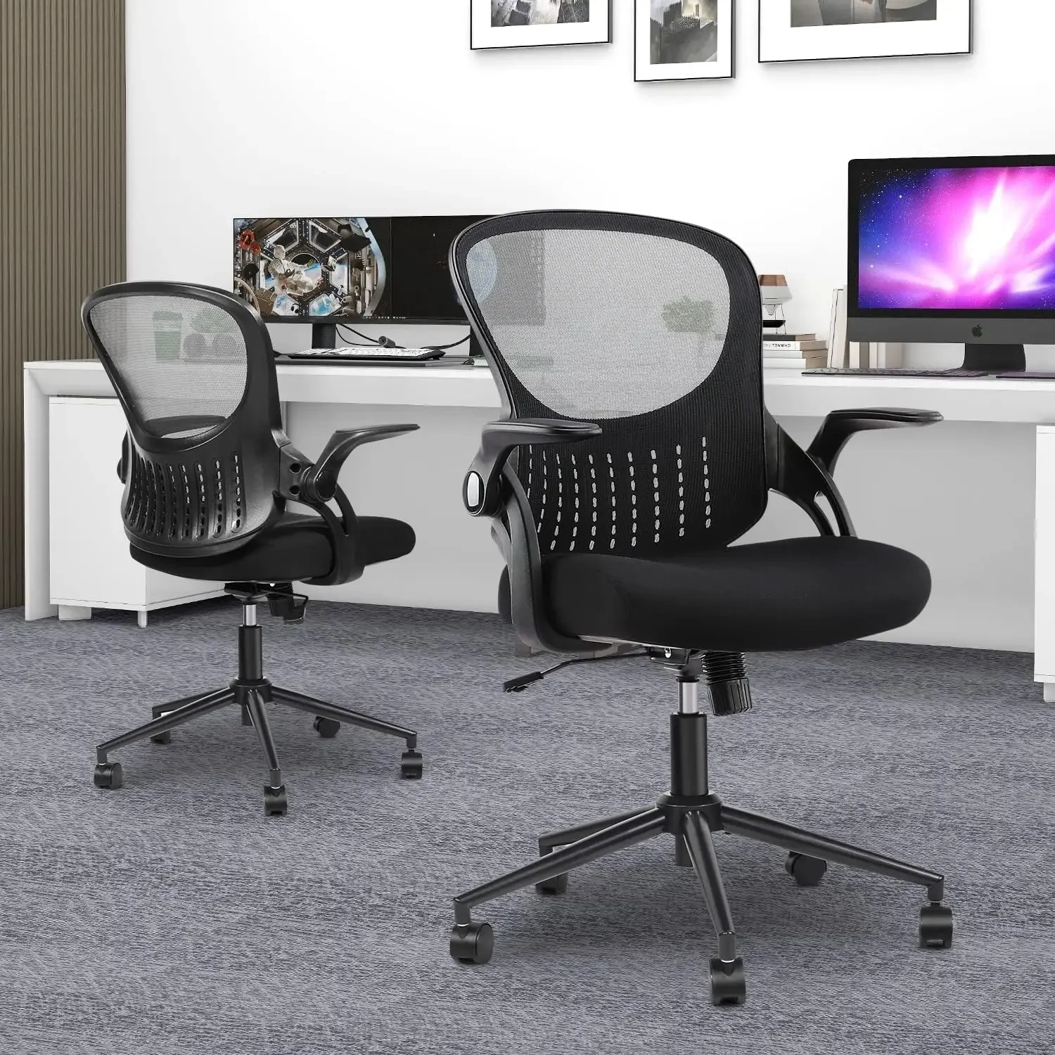 

Office Computer Gaming Desk Chair, Ergonomic Mid-Back Mesh Rolling Work Swivel Chairs with Flip-up Arms, Comfortable Lumbar