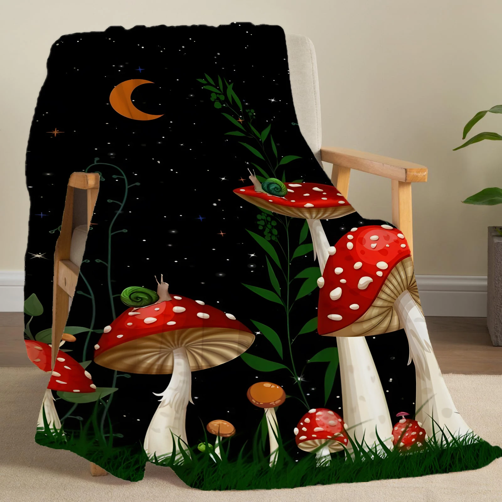 Überwurfdecke mit Flanell-Pilz-Aufdruck, superweiche, gemütliche Nickerchendecke für Bett, Sofa, Büro, Reisen, maschinenwaschbar, perfektes Geschenk für Zuhause