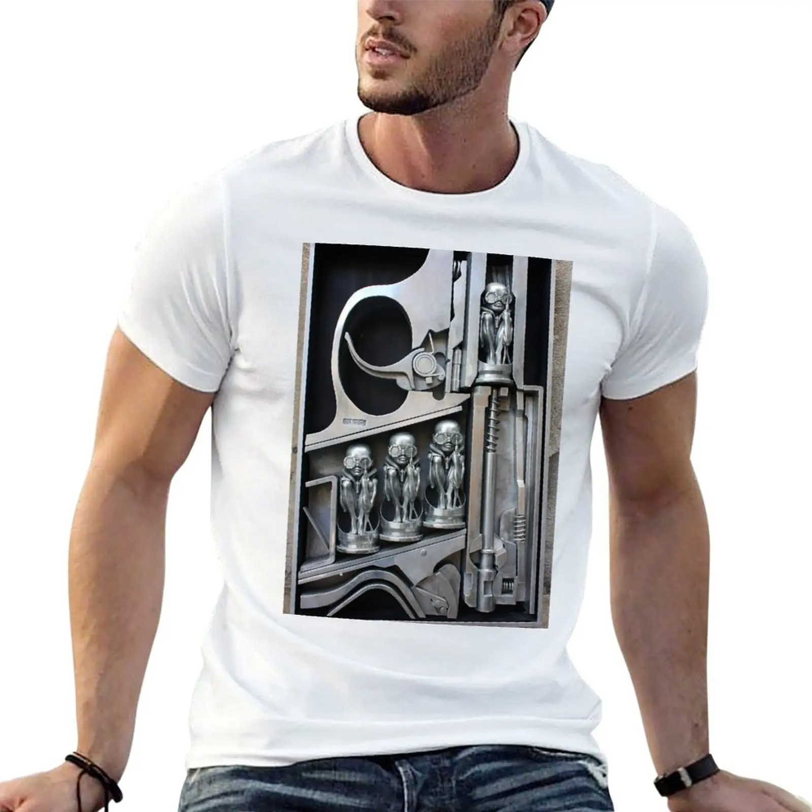 H. R. Giger Museum - Entrance Statue. Gruyeres, Switzerland T-Shirt Casual Soft Cotton Short Sleeve Tee