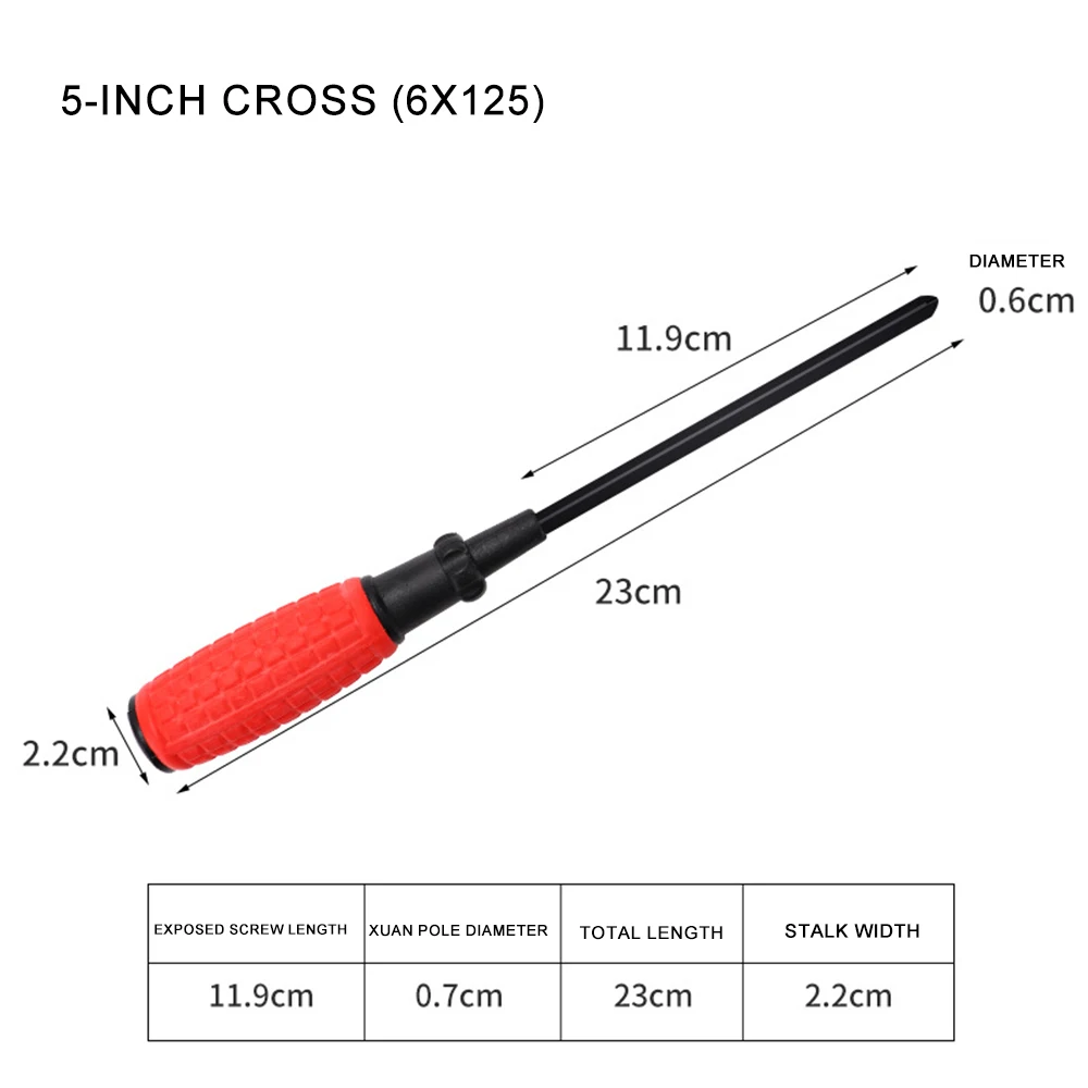 Pegangan anti-selip, dilapisi karet pegangan silang kuat magnetik 45 # obeng baja 2/3/4/5/6/8 inci