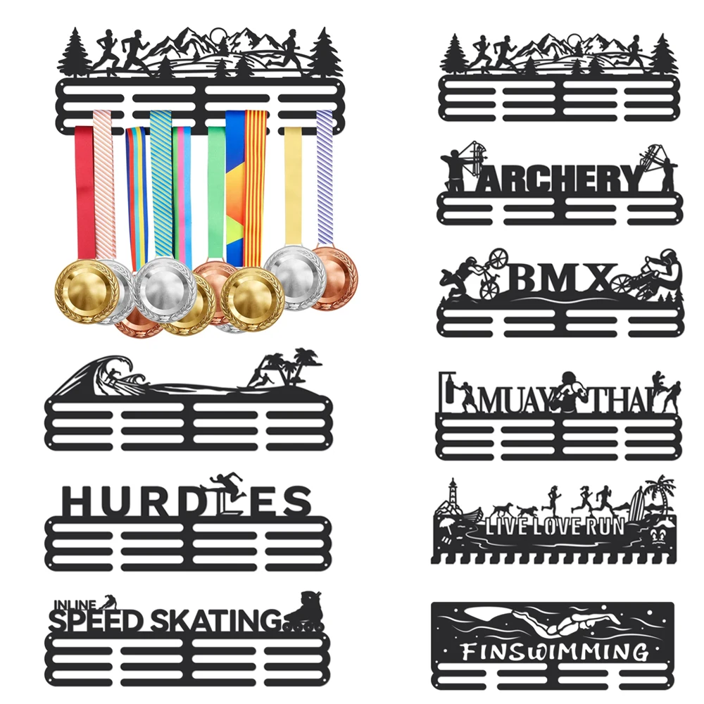 Running Medal Hanger Display Mountain Park Run Sports Medal Display Rack Iron Wall Mounted Hooks for 60+ Medals Trophy Holder